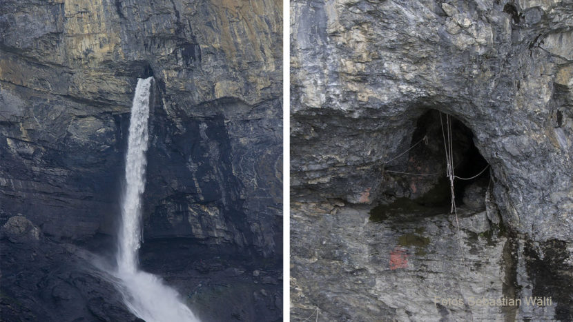 Dem Eingang entspringt im Sommer oft der Wasserfall, weshalb die Höhle meist im Winter erforscht wird